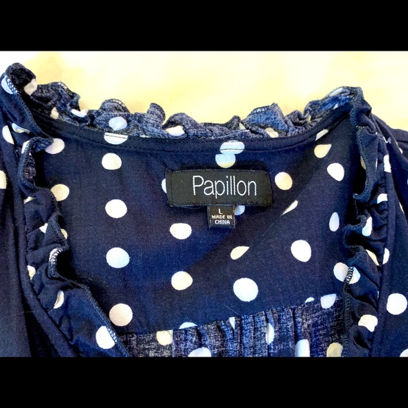 Navy Polka Dot Papillon Dress - Picture 3 of 5